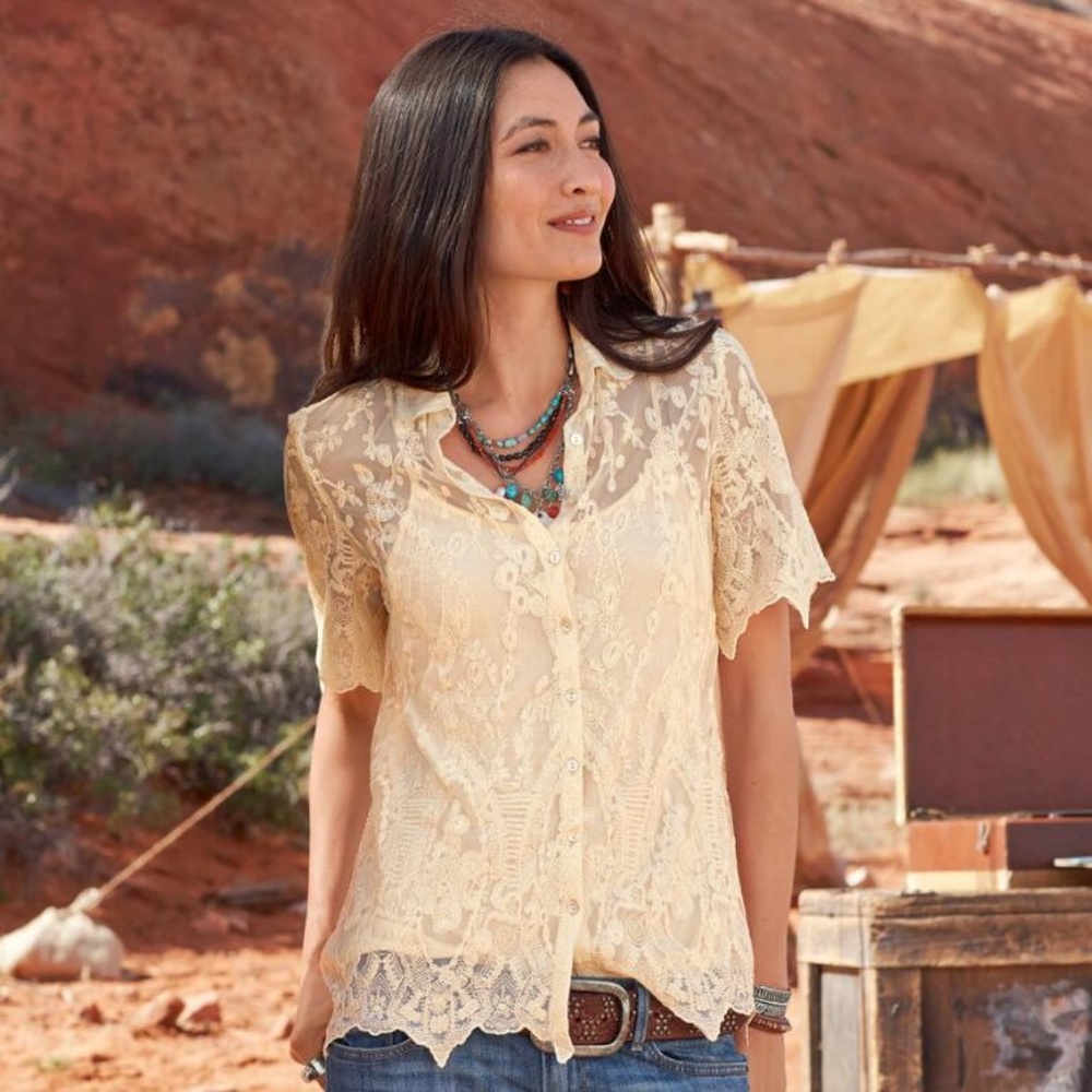 Sundance Lace Ciara Blouse 12 Scalloped Cream